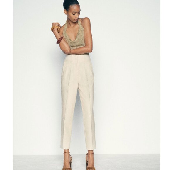 Zara Pants - Zara Women's Rustic High-Waisted Linen Blend Pants Cream Colored Size Large